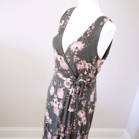 LOFT Green Pink Floral Wrap Dress XS - Picture 2 of 6